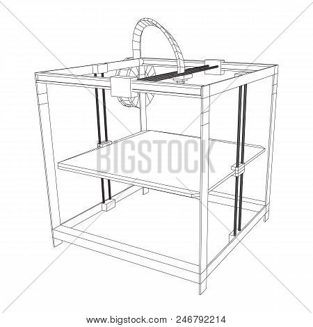 3d Printer Wireframe Low Poly Mesh Vector Illustration