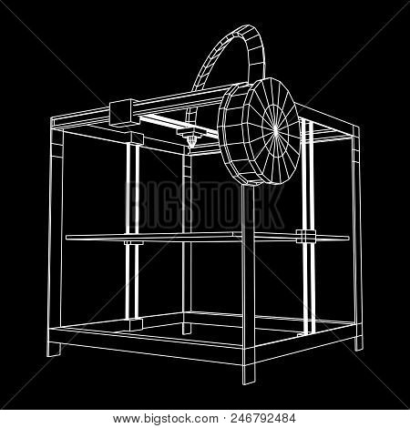 3d Printer Wireframe Low Poly Mesh Vector Illustration