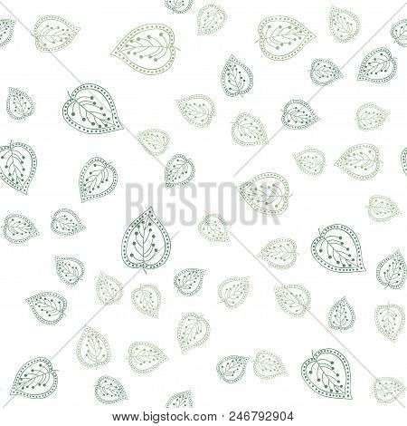 Abstract Print With Hand Drawn Leaves. Vector Leaf Seamless Pattern. Elegant Nature Ornament For Wra