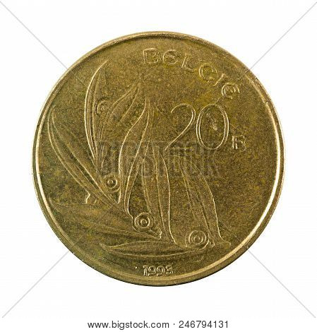 20 Belgian Franc Coin (1993) Obverse Isolated On White Background