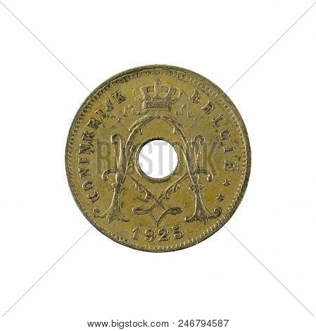 1 Belgian Cent Coin (1925) Reverse Isolated On White Background