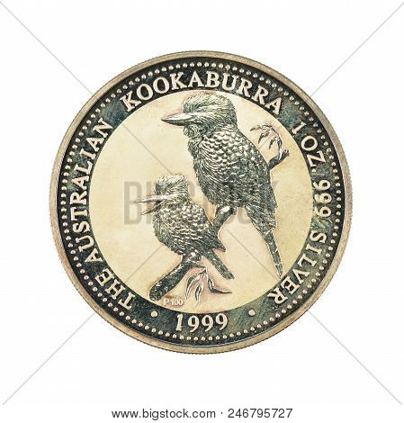 1 Australian Silver Dollar Coin (1999) Obverse Isolated On White Background