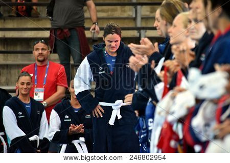 Budapest, Hungary - Jul 16, 2017. BUJKA Barbara, hungarian waterpolo player. FINA Waterpolo World Championship was held in Alfred Hajos Swimming Centre.