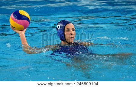 Budapest, Hungary - Jul 16, 2017. Keszthelyi Rita (hun) In The Preliminary Round. Fina Waterpolo Wor