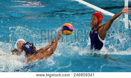 Budapest, Hungary - Jul 16, 2017. Toth Ildiko (hun) Fights With Japan In The Preliminary Round. Fina