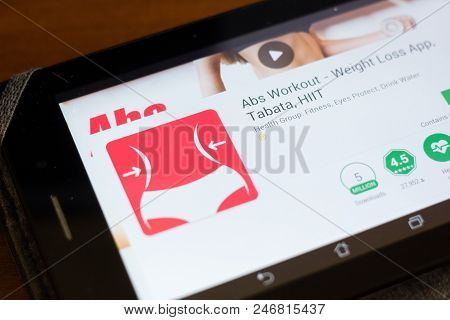 Ryazan, Russia - June 24, 2018: Abs Workout Weght Loss, Tabata, Hiit Mobile App On The Display Of Ta