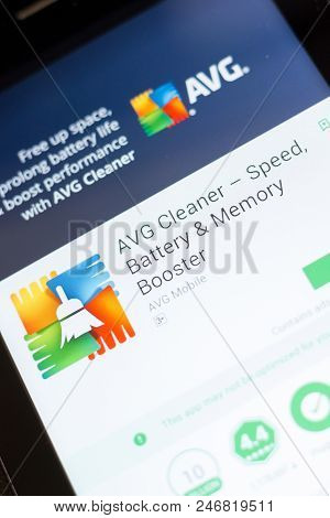 Ryazan, Russia - June 24, 2018: Avg Cleaner Mobile App On The Display Of Tablet Pc