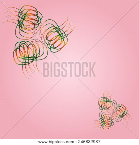 Abstract Hand Drawn Pink Background. Curls Are Orange And Green.
