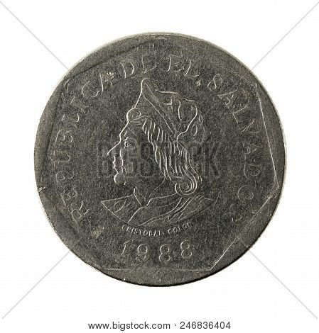 25 Salvadoran Colon Coin (1988) Reverse Isolated On White Background