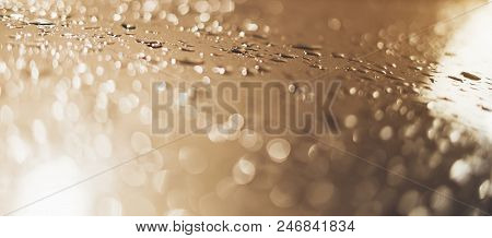 Blue Glass With Raindrops Background Texture Horizontal Top View Isolated, Rain On The Window Backdr
