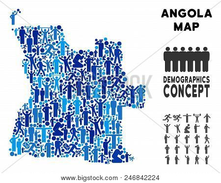 Vector Population Angola Map. Demography Mosaic Of Angola Map Constructed Of Humans With Different P