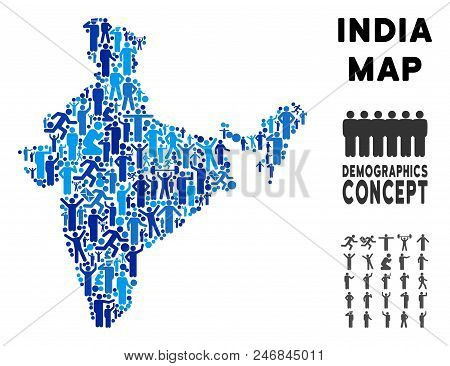 Vector Population India Map. Demography Mosaic Of India Map Composed Of Men With Different Positions