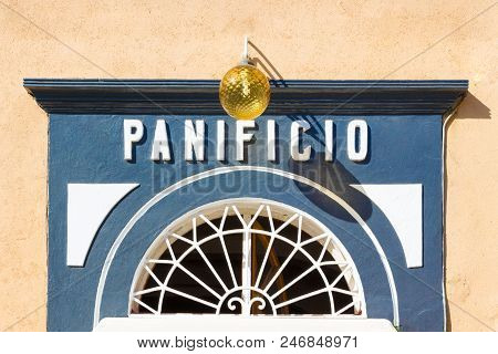 Marciana Marina (li), Italy - August 09, 2016: Old Bakery Storefront (perspective Corrected)