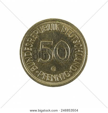50 German Pfennig Coin (1984) Obverse Isolated On White Background