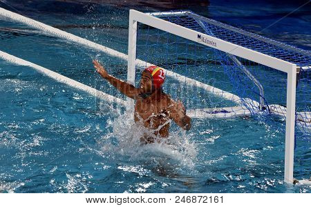 Budapest, Hungary - Jul 17, 2017. HRYSANTHOS Anthony australian waterpolo goalkeeper. FINA Waterpolo World Championship was held in Alfred Hajos Swimming Centre.