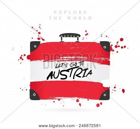 Suitcase With The Flag Of Austria. Lettering