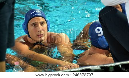 Budapest, Hungary - Jul 17, 2017. VAMOS Marton, hungarian waterpolo player. FINA Waterpolo World Championship was held in Alfred Hajos Swimming Centre.