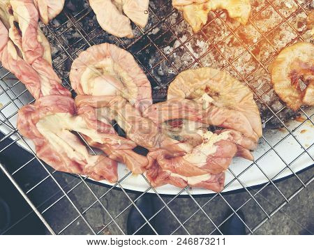 Grilled Chitterlings Or Roast Chitterlings On The Stove, After Finish For Sale In Dish,thai Food. Vi