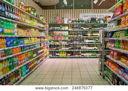 MILAN, ITALY - CIRCA NOVEMBER, 2017: interior shot of Carrefour Express in Milan