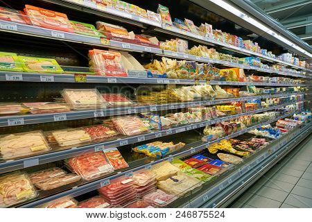 MILAN, ITALY - CIRCA NOVEMBER, 2017: interior shot of Carrefour Express in Milan