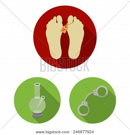 Drug Addiction And Attributes Flat Icons In Set Collection For Design. Addict And Drug Vector Symbol