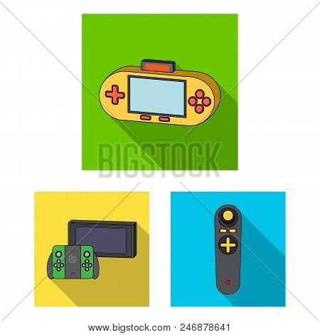 Game Console And Virtual Reality Flat Icons In Set Collection For Design.game Gadgets Vector Symbol 