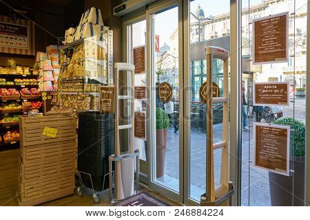 MILAN, ITALY - CIRCA NOVEMBER, 2017: exit at Carrefour Express store in Milan