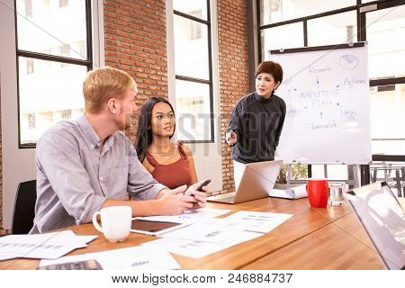 Business People Have Meeting Together At Office. People Working Together With Casual Style At Modern