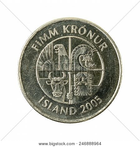 5 Icelandic Krona Coin (2005) Reverse Isolated On White Background