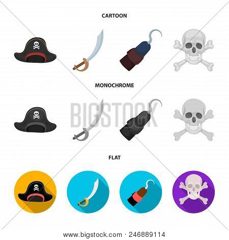 Pirate, Bandit, Cap, Hook .pirates Set Collection Icons In Cartoon, Flat, Monochrome Style Vector Sy