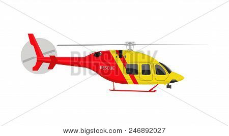 Helicopter Rescue, Red, Yello, Rotors. Vector  Illustration