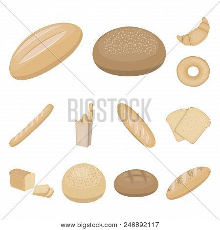 Types Of Bread Cartoon Icons In Set Collection For Design. Bakery Products Vector Symbol Stock  Illu