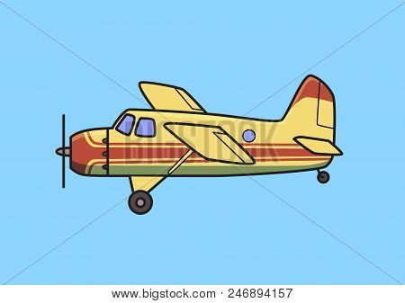 Bush Plane, Piston Aircraft, Airplane. Flat Vector Illustration. Isolated On Blue Background