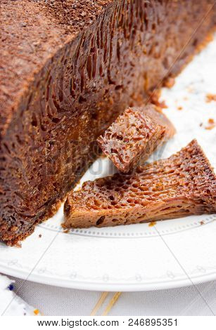Unusual Traditional Moldovan Brown Or Black Pie At The Festival Of National Traditions In Moldova. J