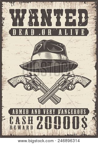 Wanted Vintage Poster With Skull. Vector Illustration
