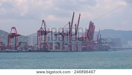 Stonecutter bridge, Hong Kong, 02 May 2018:- Stonecutter bridge and Kwai Tsing Container Terminals
