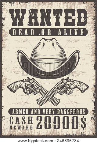 Wanted Vintage Poster With Skull. Vector Illustration
