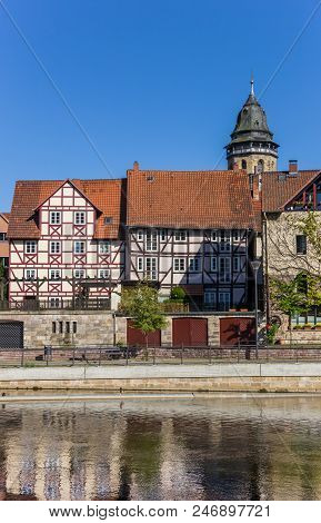 Historic Houses At The Fulda River In Hann. Munden, Germany