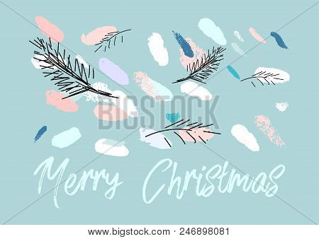 Artistic Hand Drawn Unusual Christmas Design With Abstract Hand Painted Brush Strokes And Doodle Flo