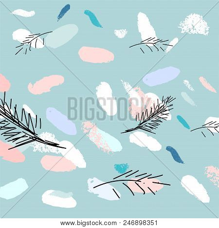 Artistic Hand Drawn Unusual Christmas Design With Abstract Hand Painted Brush Strokes And Doodle Flo