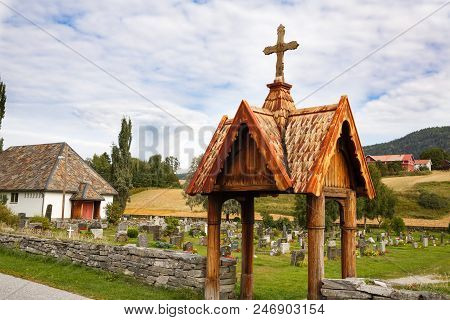 Heddal, Norway-august 15, 2014 -  Old Cemetery In Norwegian Village Near The Old Church.