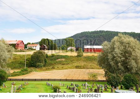 Heddal, Norway-august 15, 2014 -  Old Cemetery In Norwegian Village Near The Old Church.