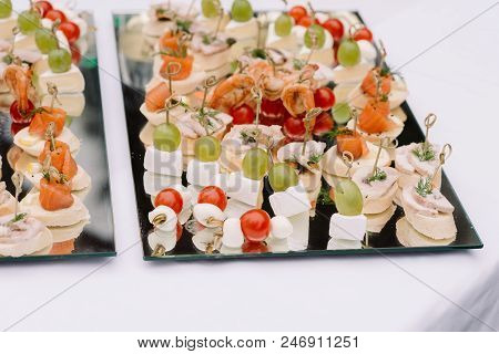 Hard Tasty Appetizers On A Plate. Festive Snack