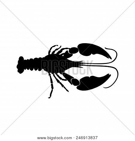 Vector Illustration Of Black Crawfish Silhouette On White Background. Cancer Silhouette