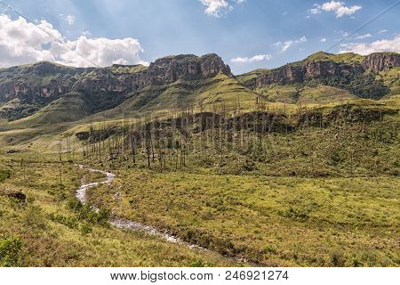 The View From The Camp Site At Injisuthi In The Kwazulu-natal Drakensberg. Van Heiningen Pass Is In 