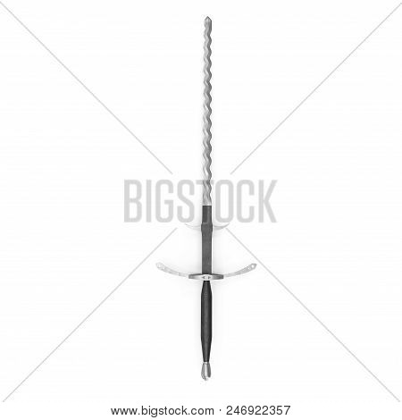 German Landsknecht Flamberge Sword On White Background. Top View. 3d Illustration