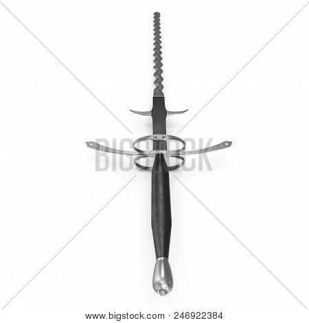 German Landsknecht Flamberge Sword On White Background. 3d Illustration