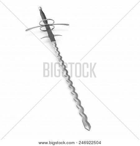 German Landsknecht Flamberge Sword On White Background. 3d Illustration