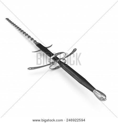 German Landsknecht Flamberge Sword On White Background. 3d Illustration