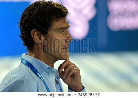 Budapest, Hungary - Jul 20, 2017. Oca Gaia Miguel Head Coach Of The Spanish Team. Fina Waterpolo Wor